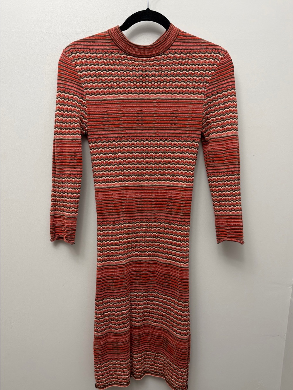 Free People Groovy Knit Striped Bodycon Sweater Dress - Rust Orange/Red Multi